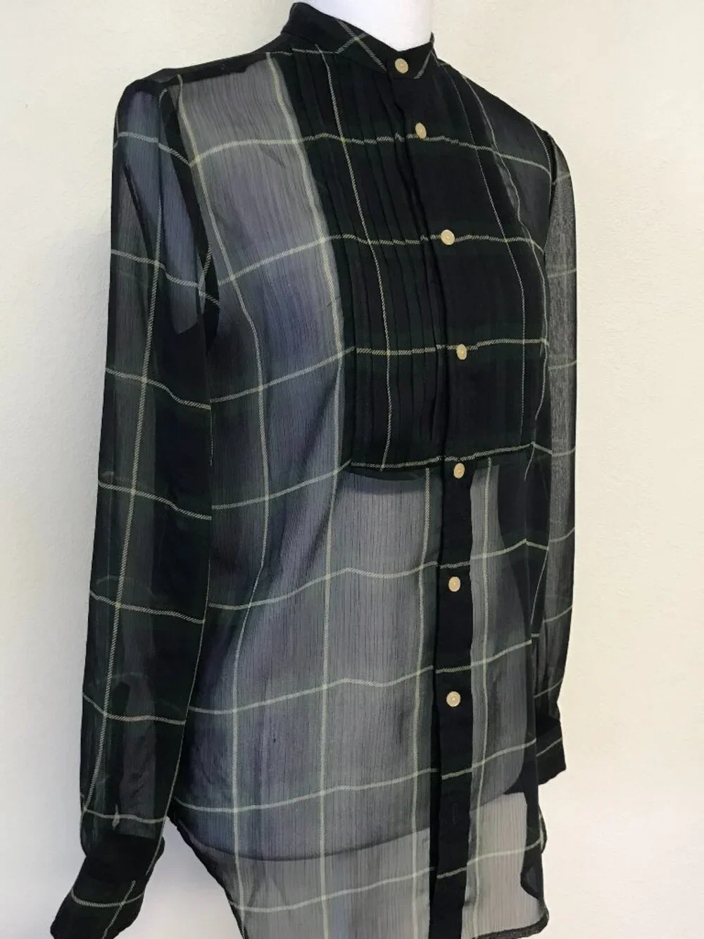 Polo Ralph Lauren Sheer Plaid Chiffon Button Shirt Youth 16 Fits XS
